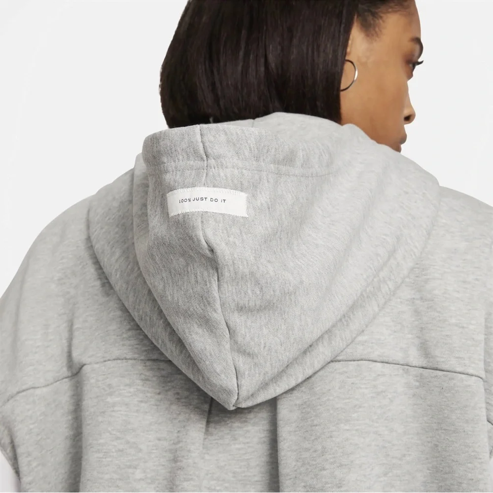 Nike Women's Sportswear Icon Clash Monogram Hoodie in Gray/White Size 1X